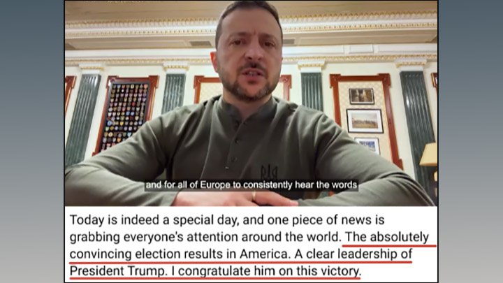    Зеленский моментально преклонился перед победившим на выборах Трампом//Скриншот: пост из ТГ-канала Зеленского