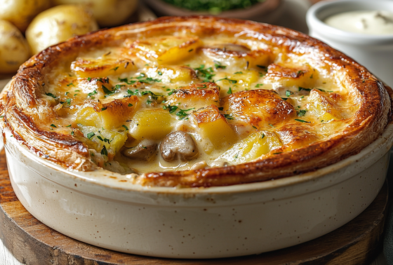    Пирог с курицей, картофелем и грибами в сливочном соусе – пошаговый рецепт