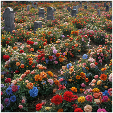 Сгенерировано ИИ- ухоженное кладбище , последнее пристанище мёртвых.