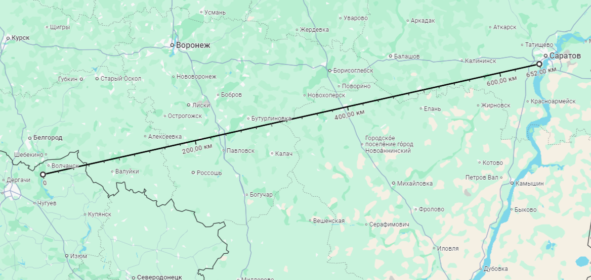 Минимальное расстояние от Украины до Саратовского НПЗ.