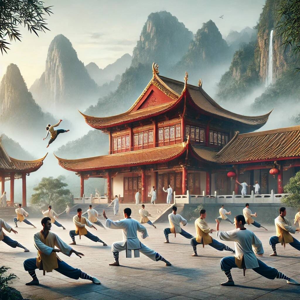 Они синхронно повторяли движения за наставником, меняя стойки и двигаясь по двору.