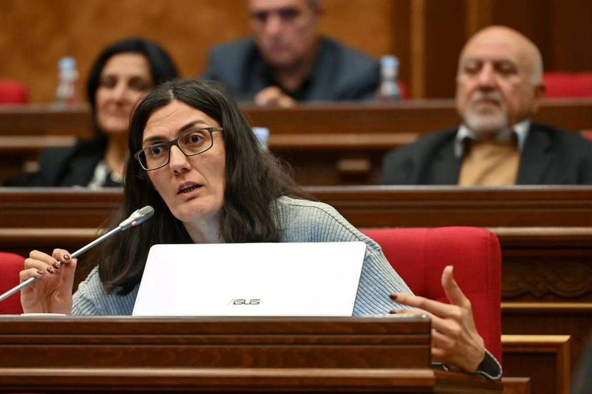 Вардине Григорян во время Парламентских слушании по предлагаемым изменениям в Избирательном кодексе РА (8 ноября 2024). Еревaн © Sputnik