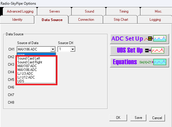 Окно настроек Radio-SkyPipe.