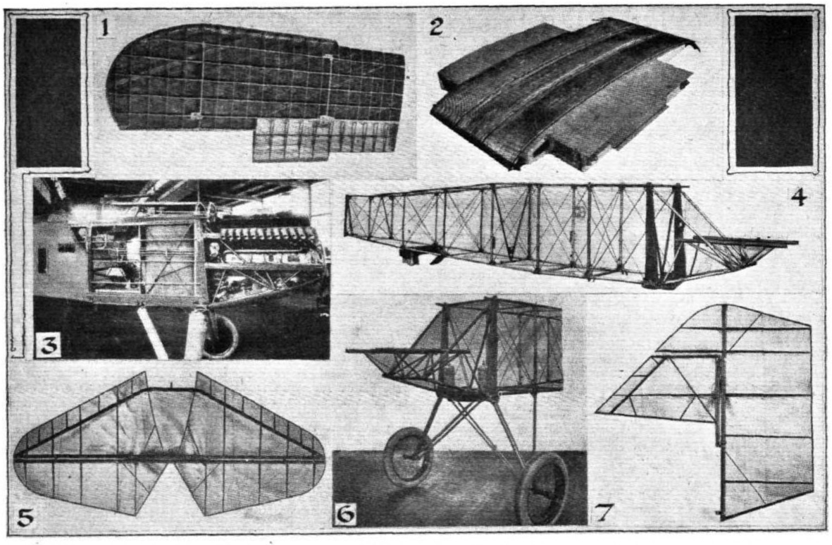 КОНСТРУКТИВНЫЕ ОСОБЕННОСТИ CURTISS P.W.8: 1) Одна из «ячеистых» панелей крыла, покрытых фанерой Curtiss. 2) Радиатор в центроплане крыла. 3) Часть фюзеляжа с двигателем и топливным баком. 4) Фюзеляжная балочная конструкция стальных труб. 5) Горизонтальное оперение, сваренное из стальных труб. 6) Моторная рама. 7) Вертикальное оперение, сваренное из стальных труб