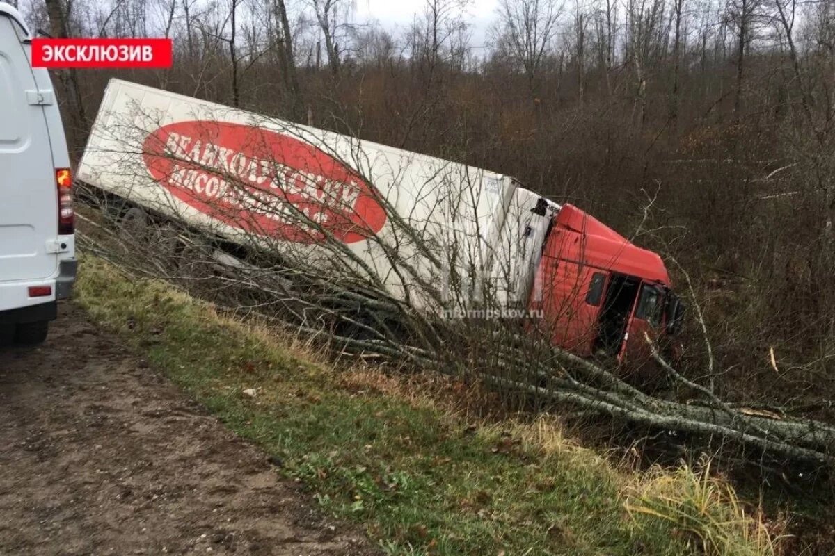   Водитель фуры пострадал в результате ДТП на трассе в Великолукском районе