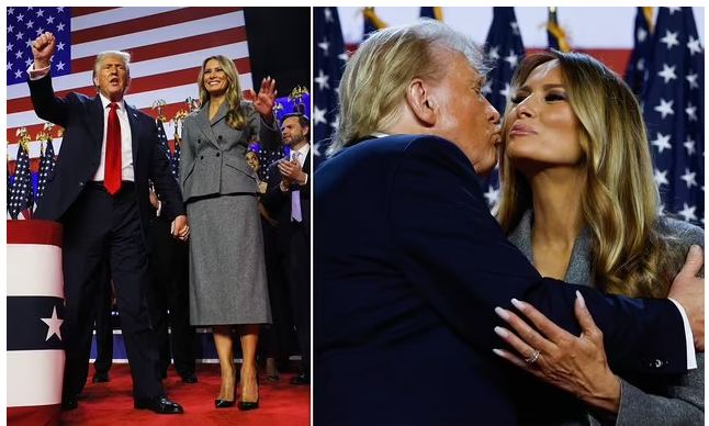 Мелания и Дональд Трамп во время выступления после объявления итогов выборов президента США в 2024 году