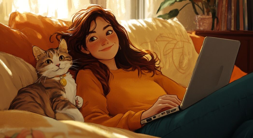 "Когда твоя команда — это кот и ноутбук, офис — любимый диван. 🐱💻 #ФрилансКомфорт"