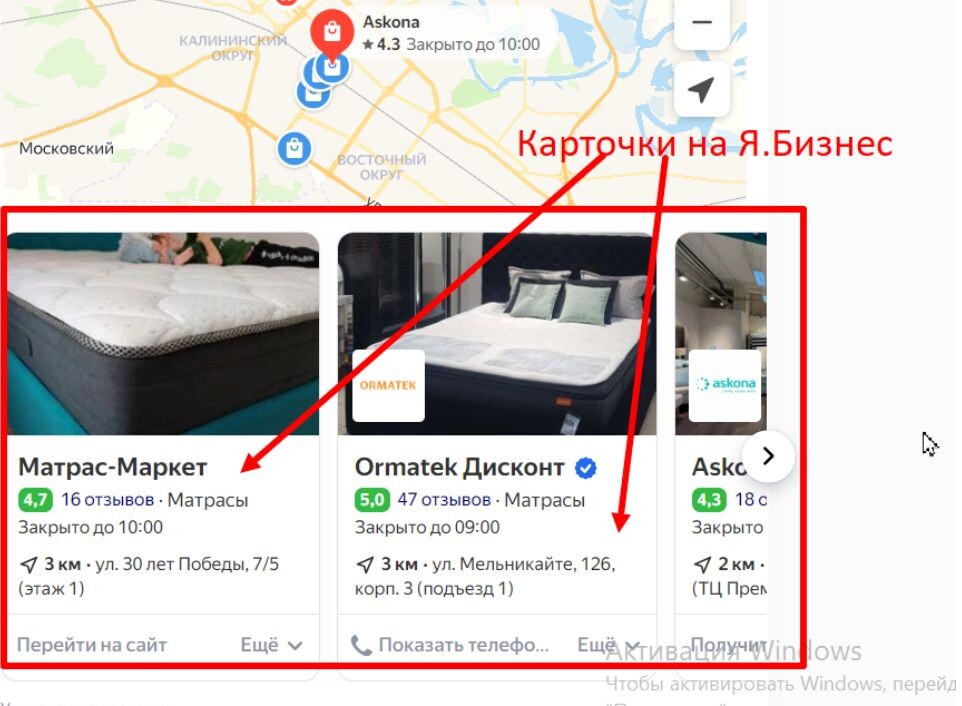 Заполненные карточки на Яндекс бизнес