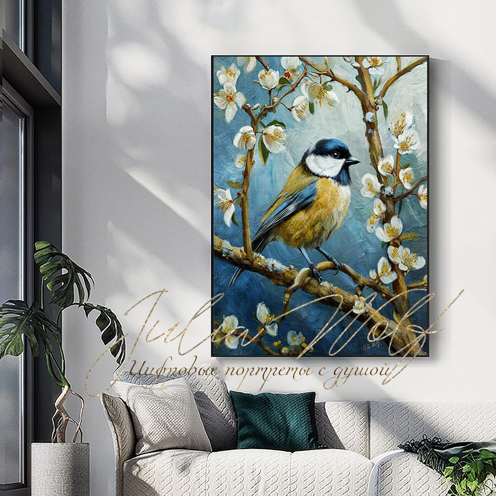 Интерьерная картина "Синица на ветках"