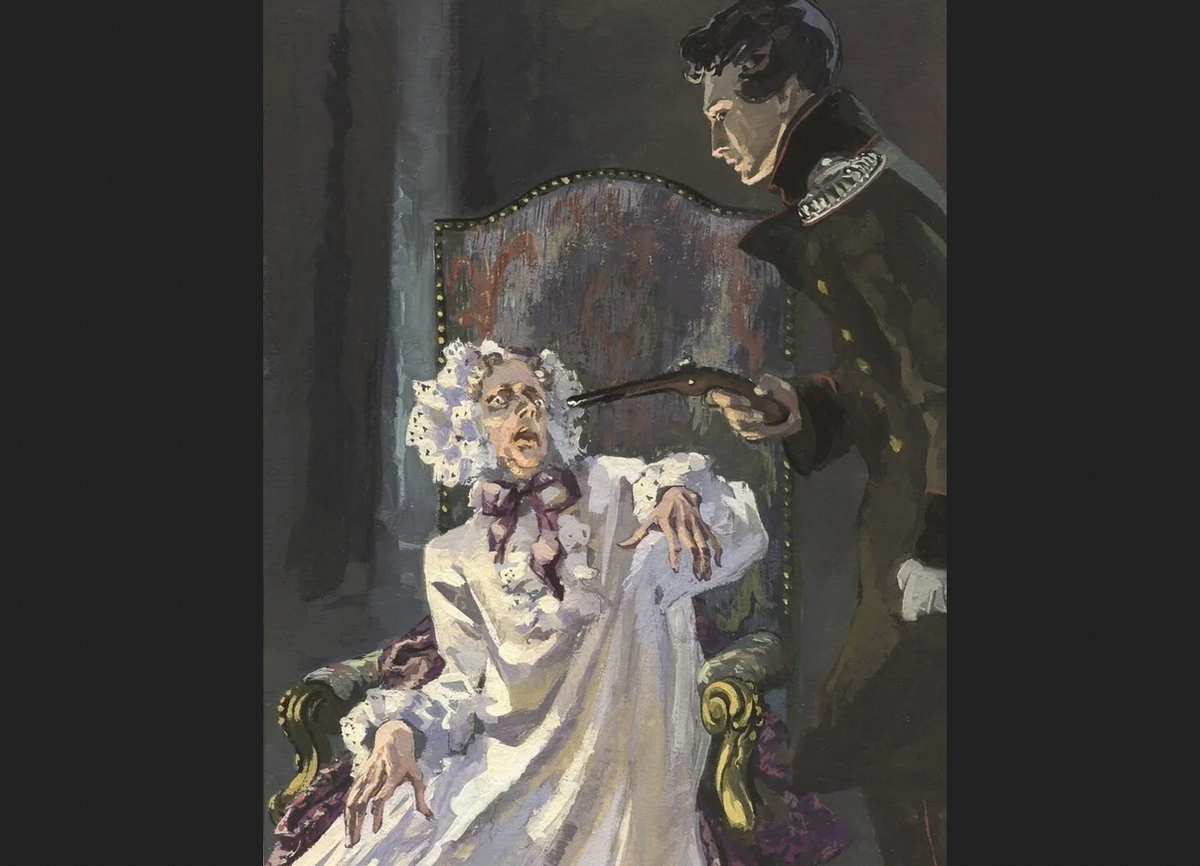 Андрей Николаев. "Германн у старой графини". Иллюстрация к "Пиковой даме", А.С. Пушкина, 1979.