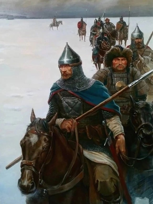 Русские воины XIV и пленный татарин