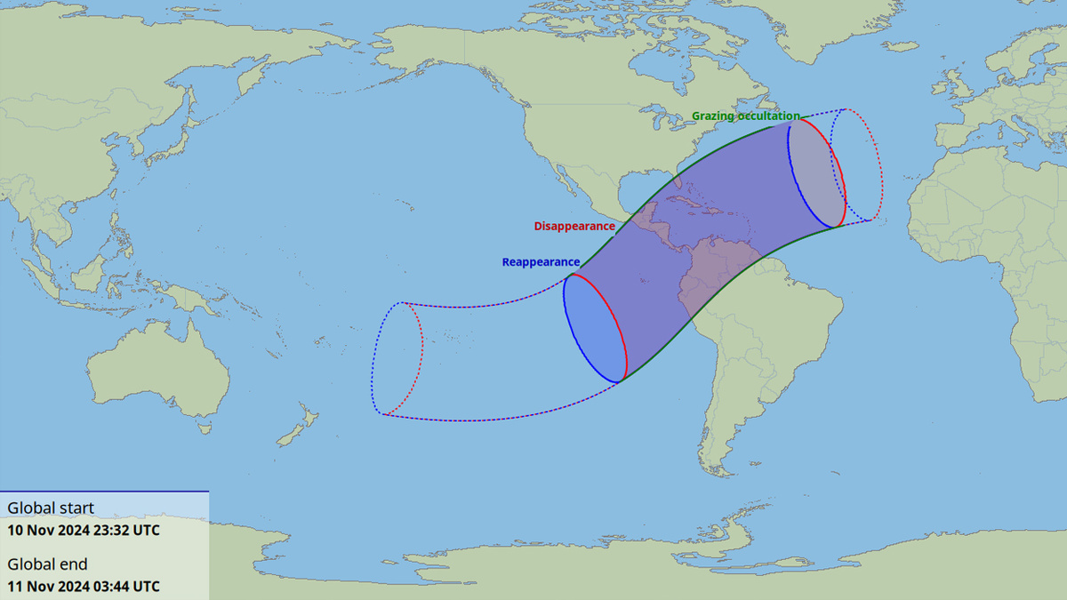 Карта оккультация Сатурна Луной (C) InTheSky.org/Dominic Ford 