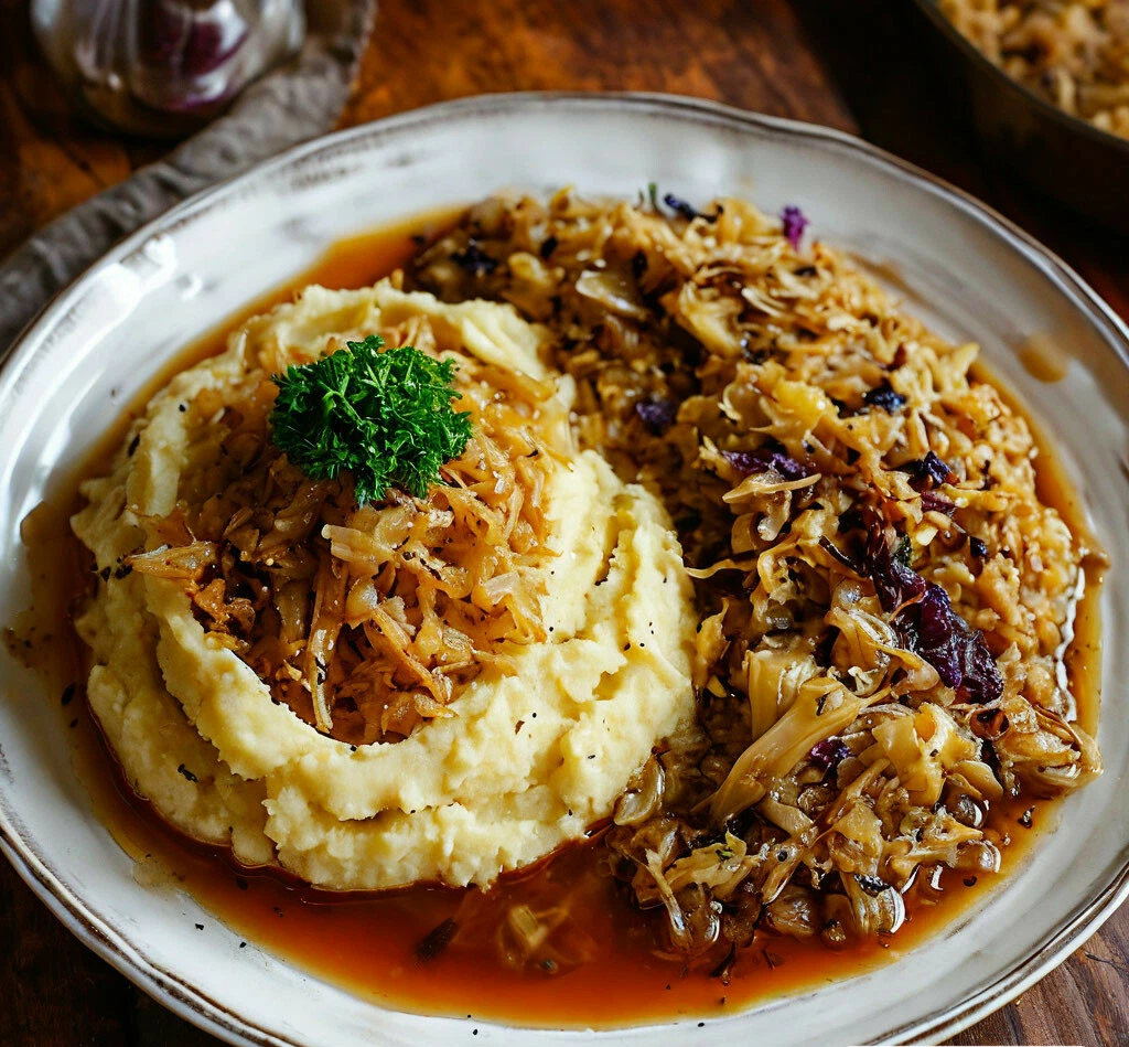 Тушеная капуста и пюре