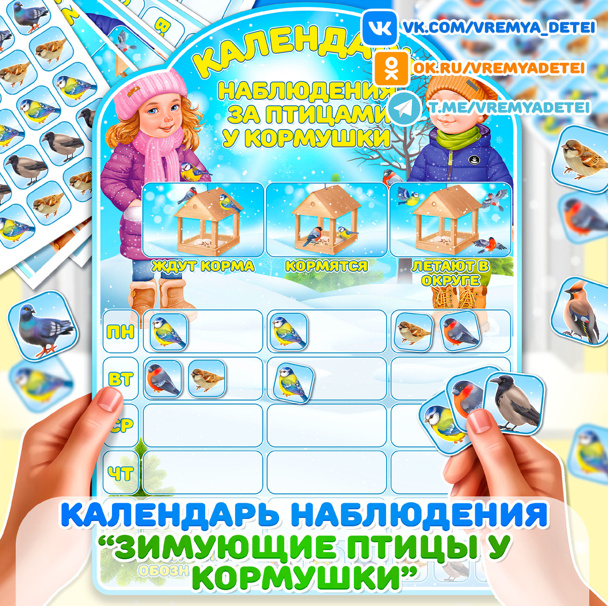 Календарь наблюдения за зимующими птицами у кормушки 🐦 для наблюдений в природе зимой