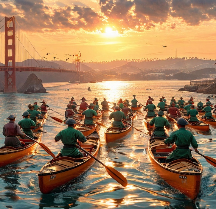 От автора. Понравились рассуждения итальянца. Решил сгенерить в Шедевруме картинку с китайцами на каноэ... :)