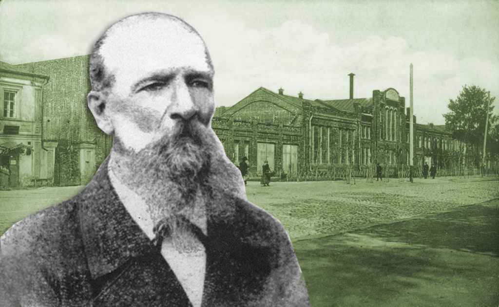 Вильгельм Германович Столль. На фоне – механический завод Столля. Фото: https://2vrn.ru/