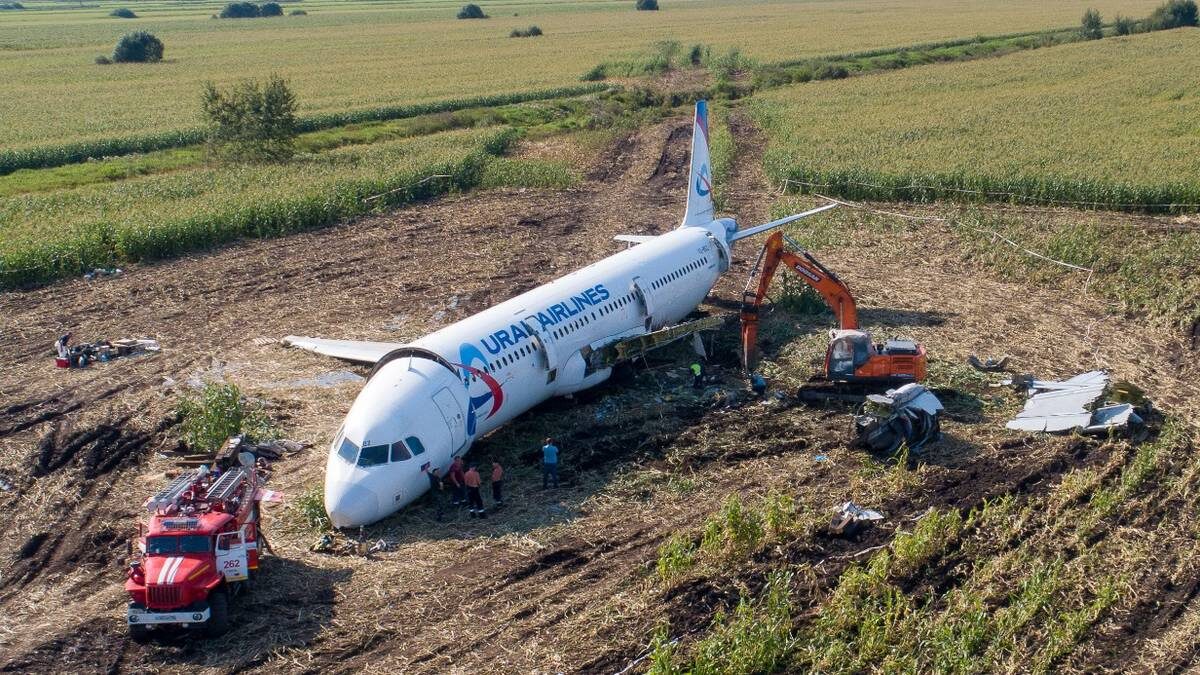    Демонтаж самолета «Уральских авиалиний», совершившего аварийную посадку в кукурузном поле / Фото: EPA /DMITRY SEREBRYAKOV / ТАСС