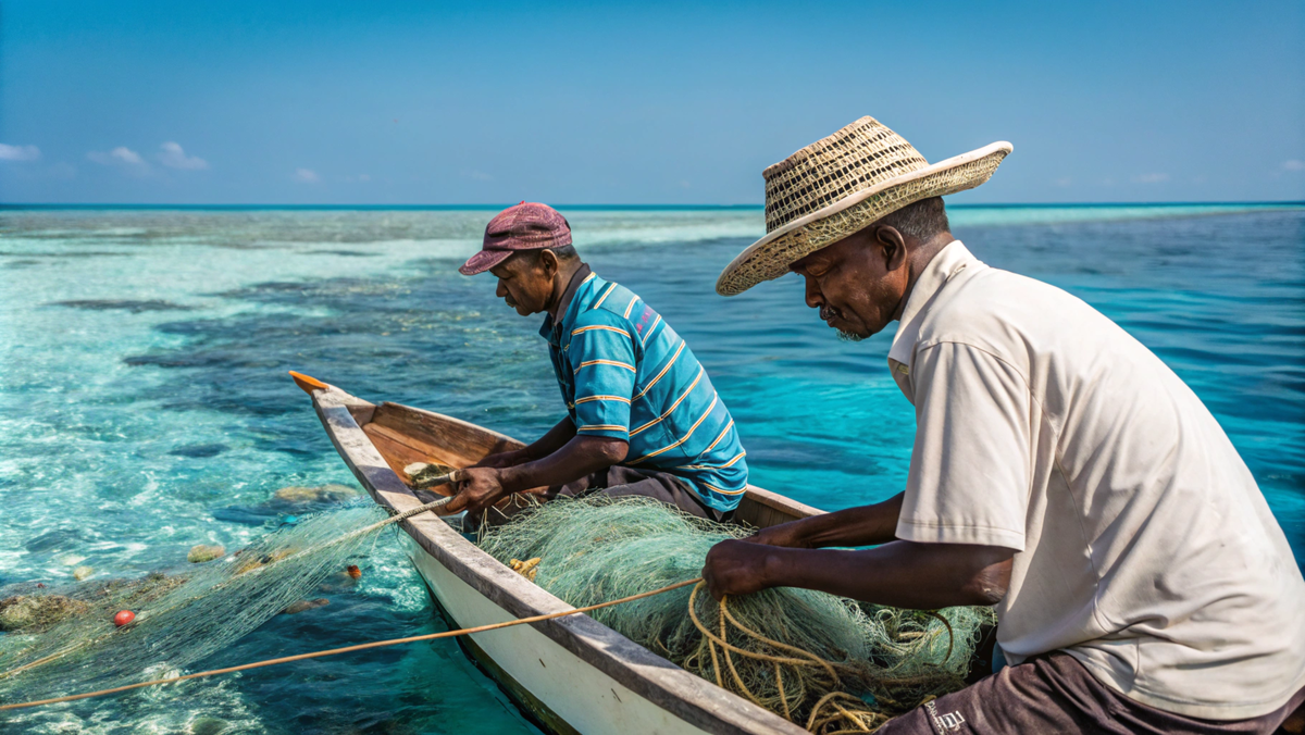 Мальдивы, рыбаки ловят рыбу