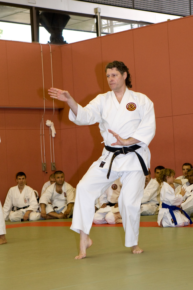 На экзамене по каратэ. Япония. Антон Ларин (5-й дан каратэ Дзёсинмон, 5-й дан кобудо Дзёсин-рю)