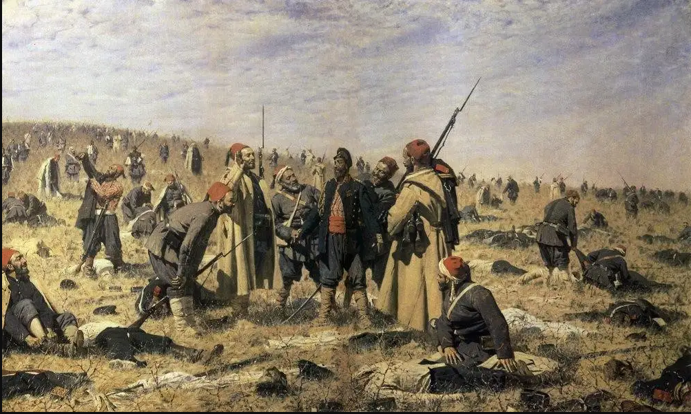 В.Верещагин "Победители". Мародёры после боя во время русско-турецкой войны 1877-78г. Особенными зверствами и грабежами отличались нерегулярные войска - башибузуки