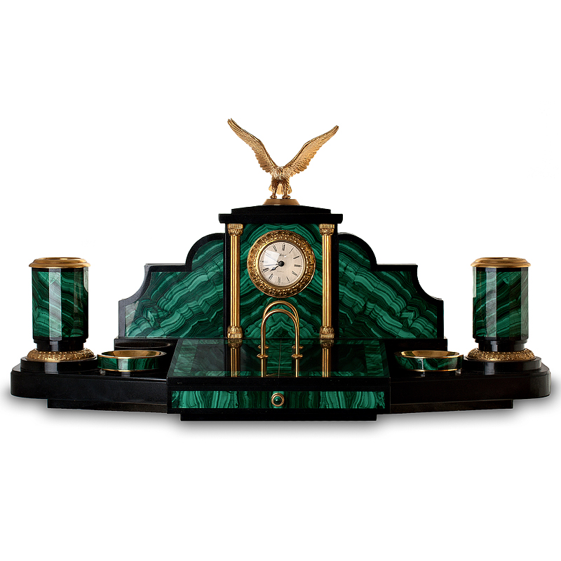 Настольный набор "Традиция", камни малахит и долерит Артикул: 75105