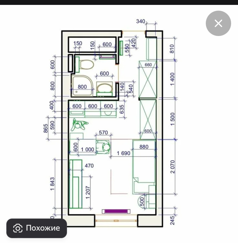 Похожую распечатку получили мы от застройщика с размерами и расстановкой мебели .