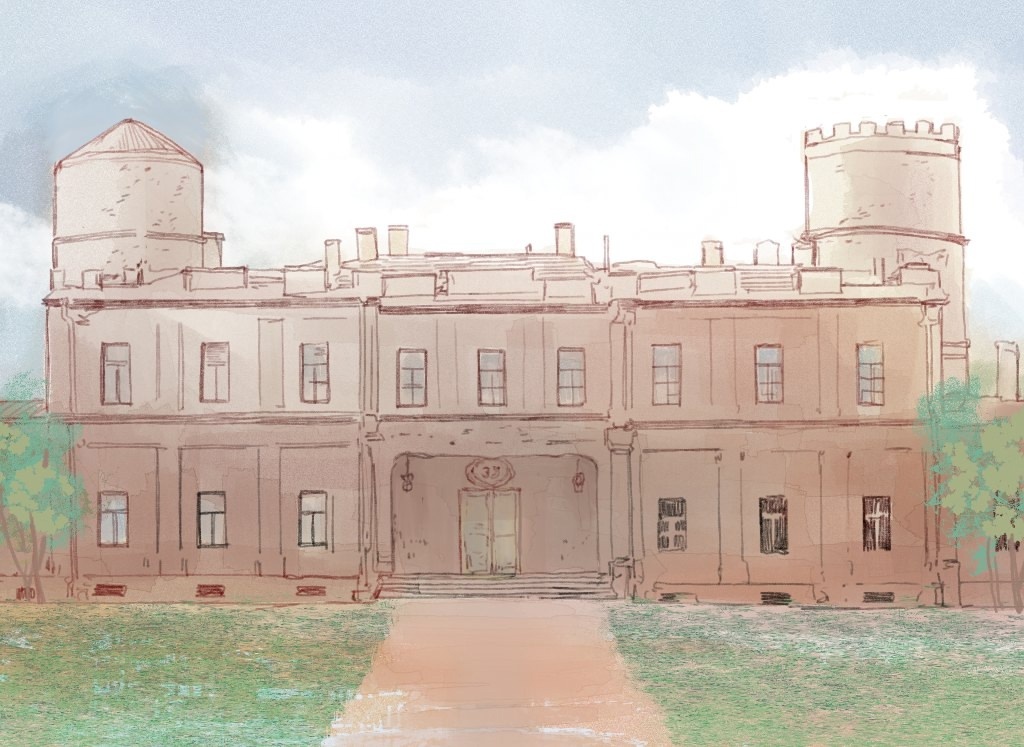 Главное здание Тридевятого лицея, слева в глубине общежитский корпус, справа - школьный. Левая башня - библиотека. Правая без окон и дверей, никто не знает, что там внутри.