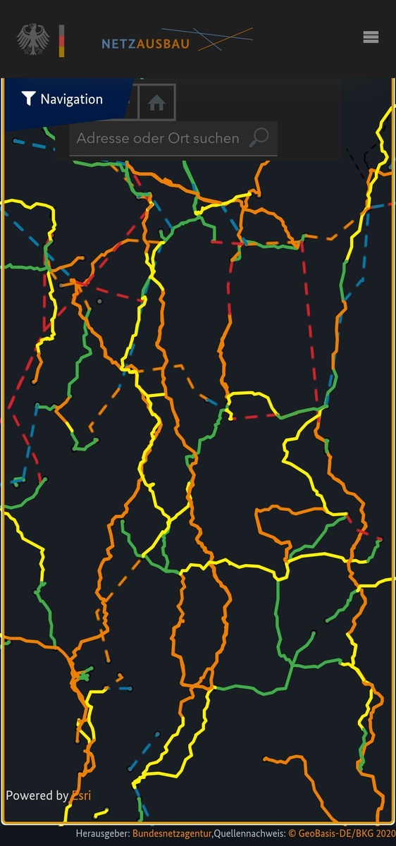 Карта расширения энергетической  инфраструктуры. Зеленым обозначены построенные в рамках программы расширения линии.