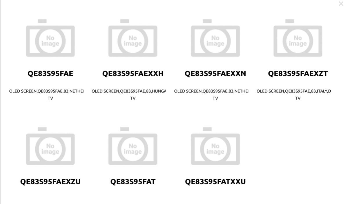 Номера моделей согласно базе данных деталей Samsung