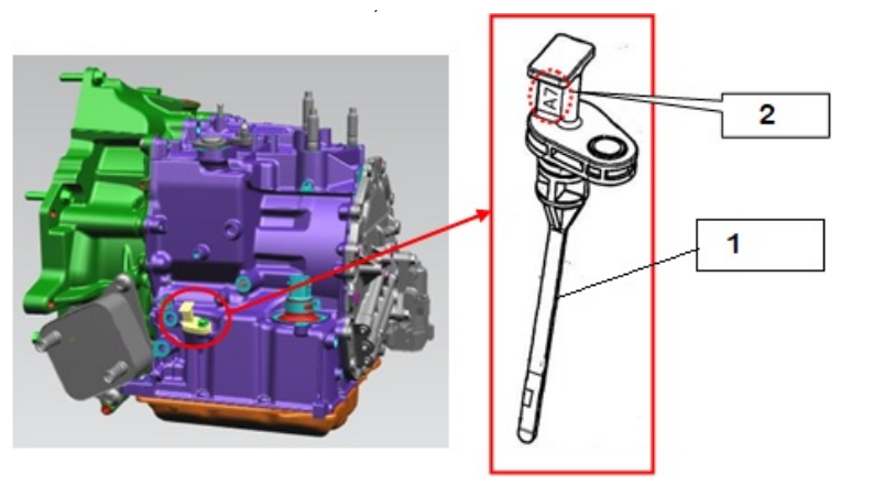 1. Щуп масломерный
2. Маркировка «A7»