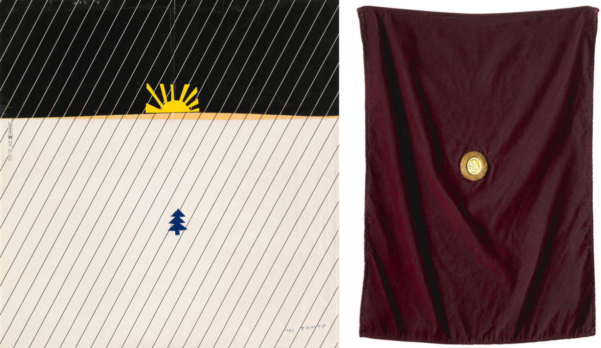 Слева: Тимур Новиков. Без названия, 1989 Справа:  Тимур Новиков. Амур из серии «Камеи», 1995