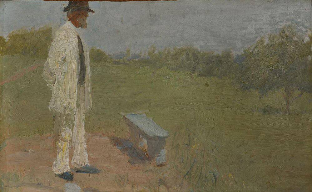 Илья Ефимович Репин (1844—1930)
Академик И. П. Павлов в Пенатах
1924 (?)
Картон, масло
НИМ РАХ