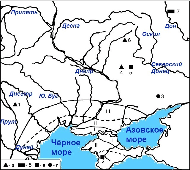 Памятники кочевников конца 5 - первой половины 6 века (горизонт Лихачёвки) по А. Комару