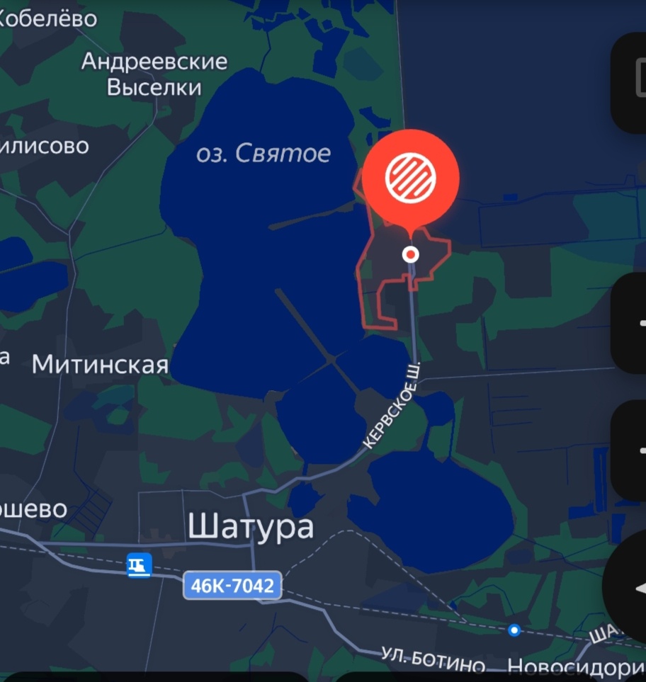 Яндекс карты. Красным помечено местоположение Кервы