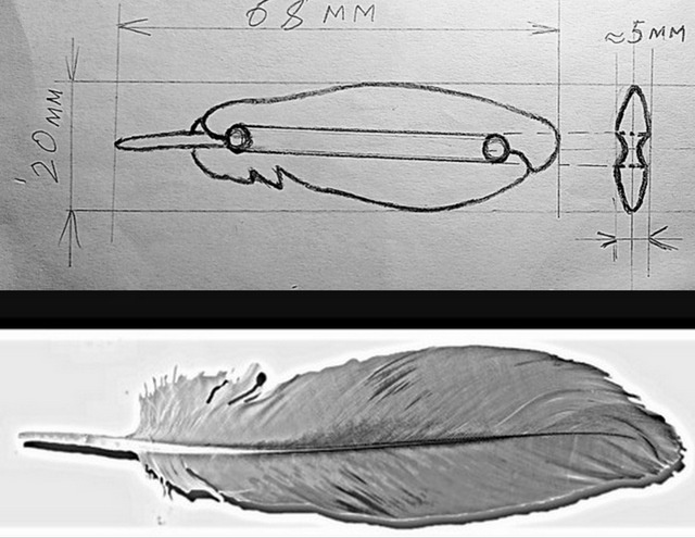 эскиз челнока перо попугая и фото пера