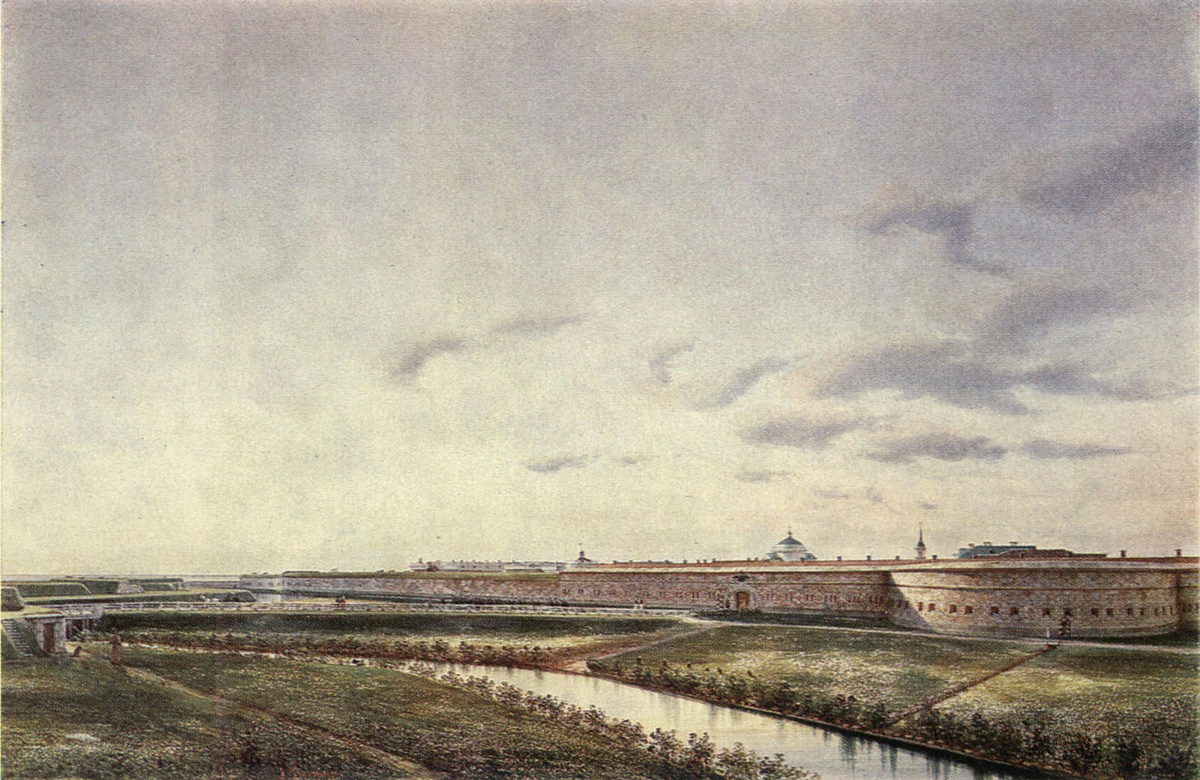 Западная крепостная стена Кронштадта на акварели 19 века /фото с сайта Ситиволс/