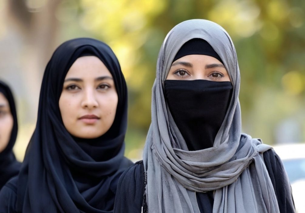   Хиджаб (слева) сильно отличается от никаба (справа)