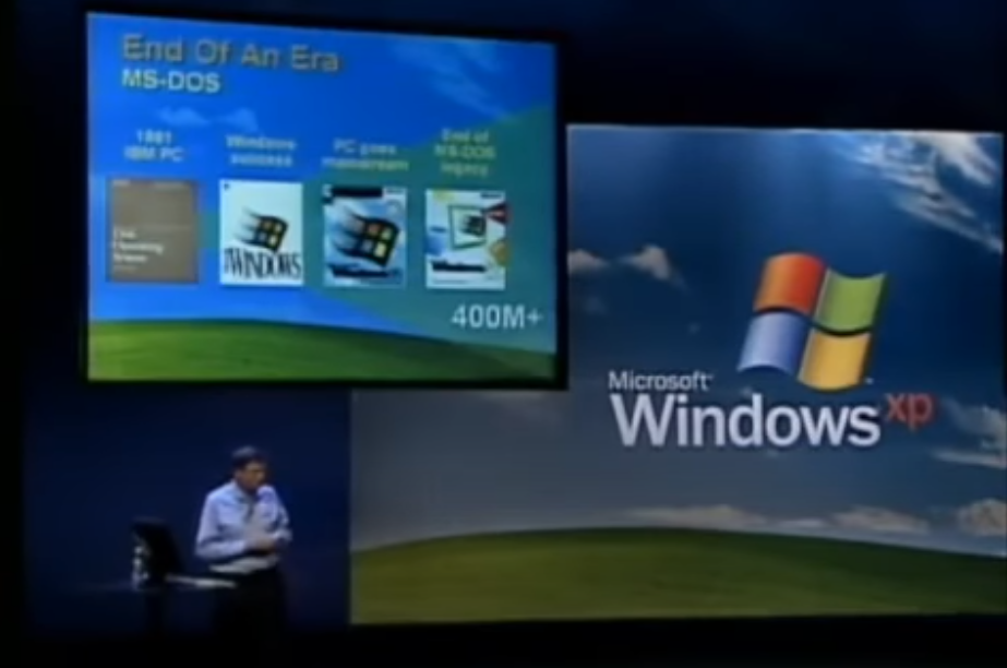 Билл Гейтс презентует Windows XP в 1981 году. Источник: Microsoft