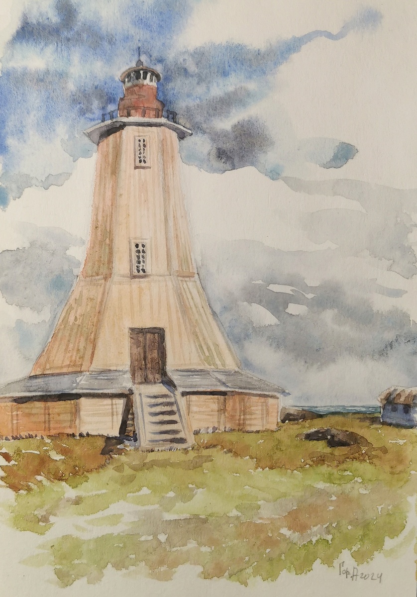 Святоносский маяк. Акварель, бумага 15х20см