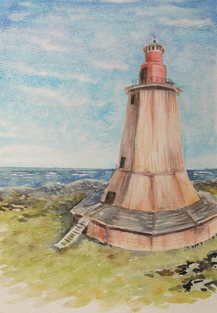 Маяк на мысе Святой нос. Акварель, бумага 15х20см. 