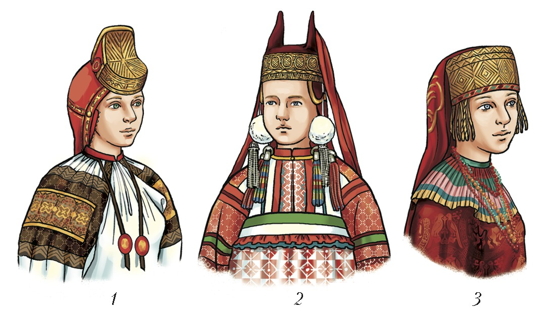 Кика: 1 – копытообразная; 2 – рогатая; 3 – котелкообразная. Рис. Е. Н. Федорченко (из открытых источников)