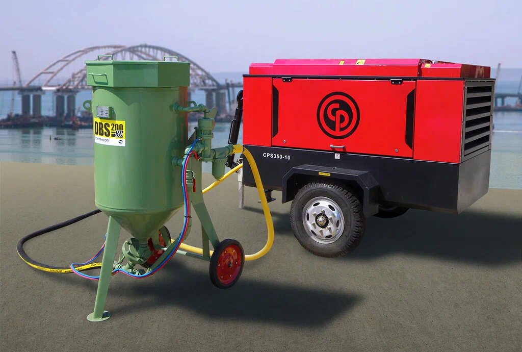 Пескоструйный аппарат и передвижной компрессор Chicago Pneumatic 