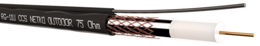 Кабель коаксиальный RG-11U, 75 Ом (CCS, оплетка 96 нитей AL), трос, наружный, черный, (305м) NETKO Optima