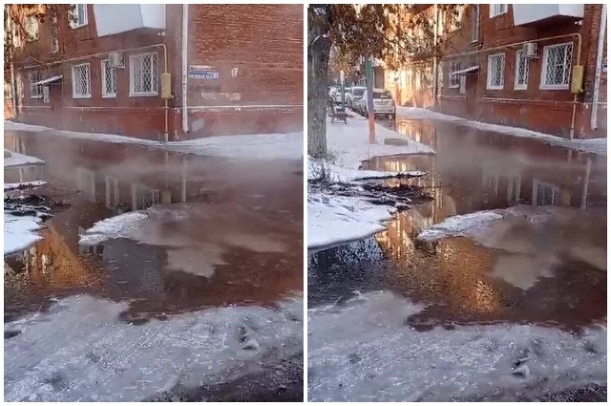   На омской улице прорвало трубу с кипятком