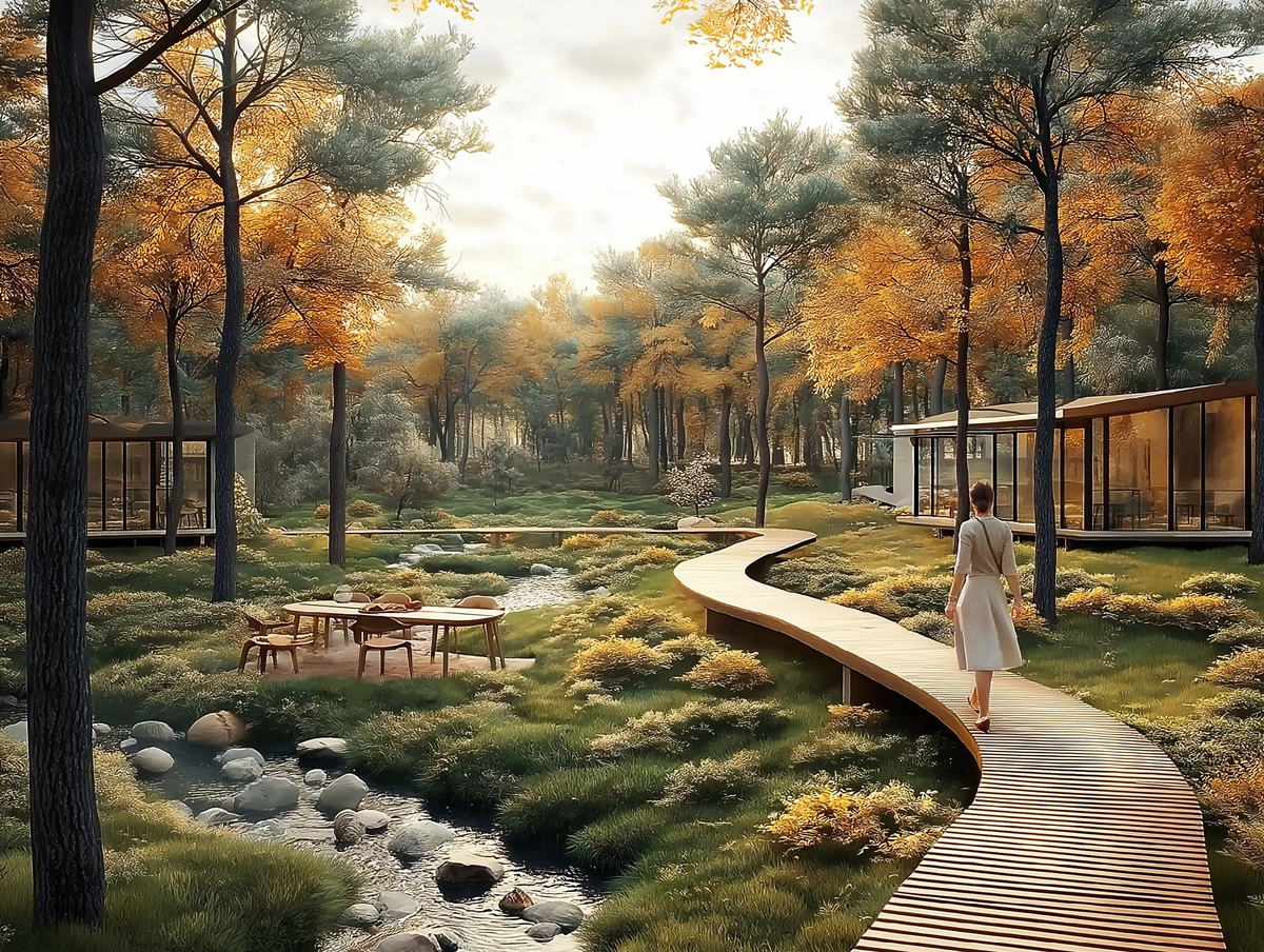 Деревянные тропинки в лесу. Дизайн KLAUZURA