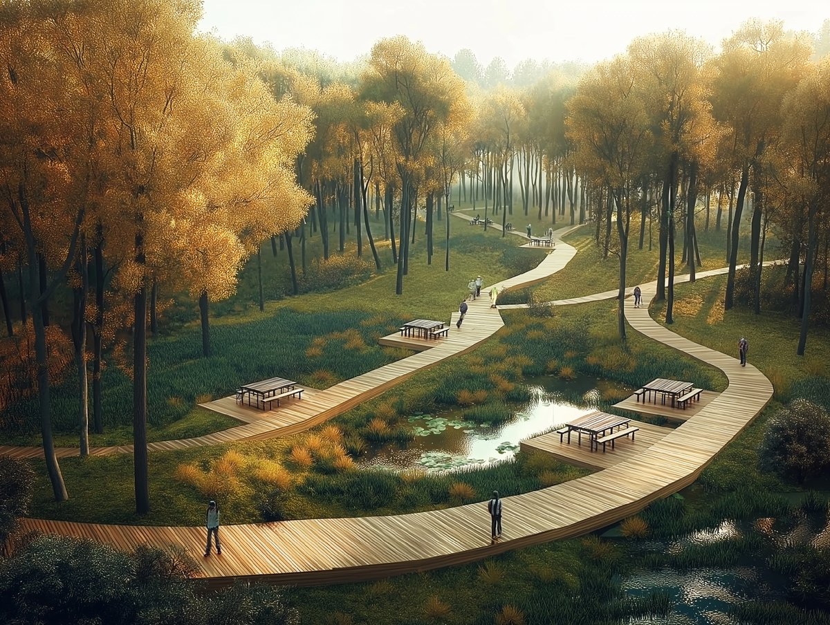 Деревянные тропинки в лесу. Дизайн KLAUZURA