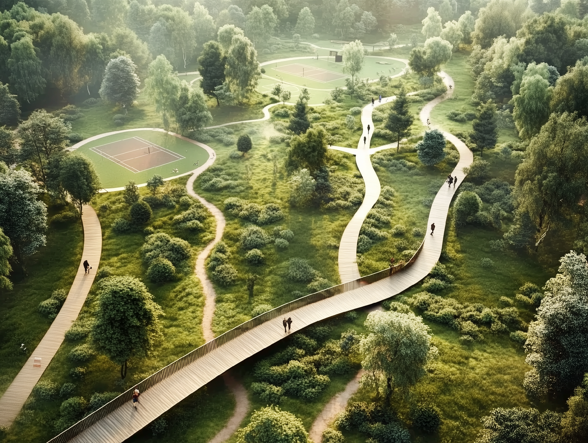 Деревянные тропинки в лесу. Дизайн KLAUZURA