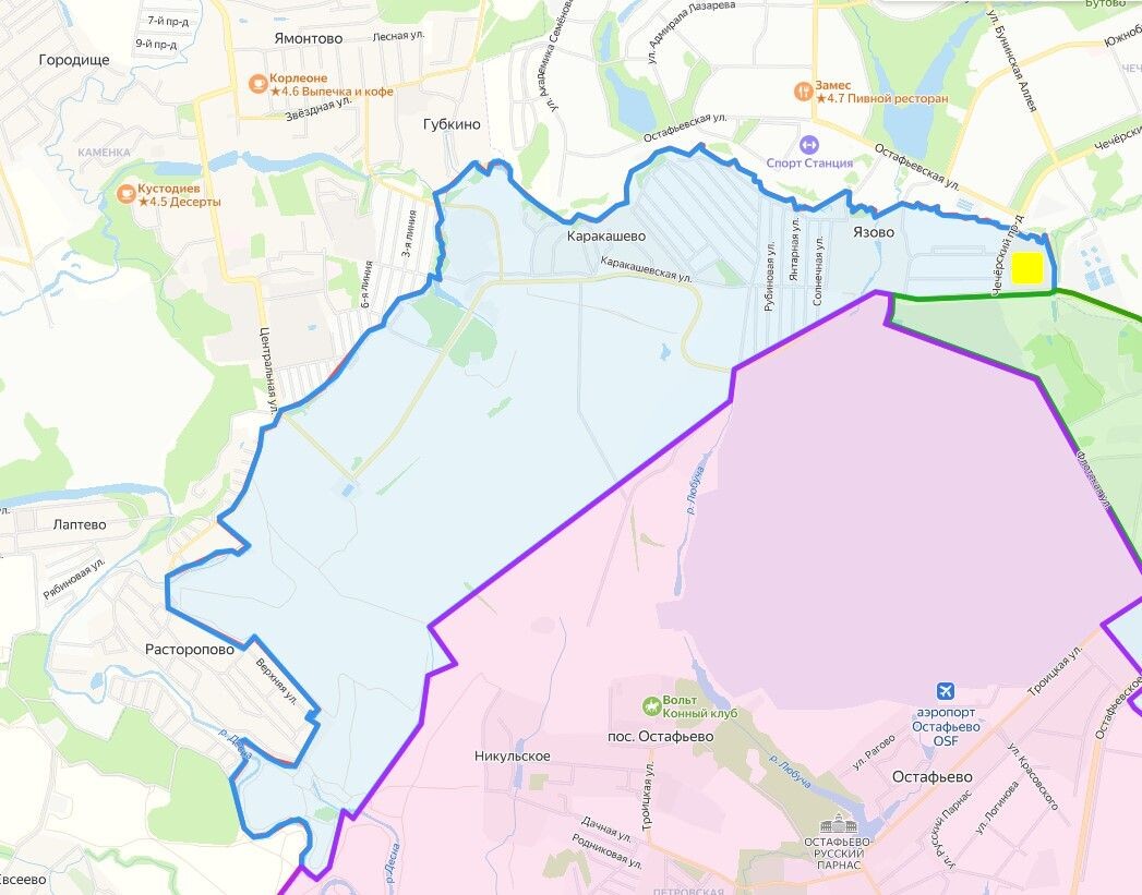 Часть поселения Воскресенское на карте голубым цветом.
