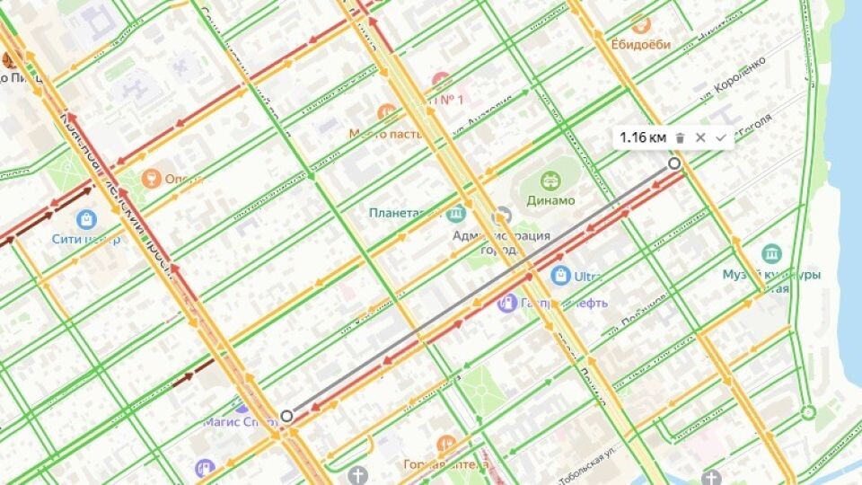    Пробки в Барнауле вечером 11 ноября. Источник: скриншот "Яндекс Карт"