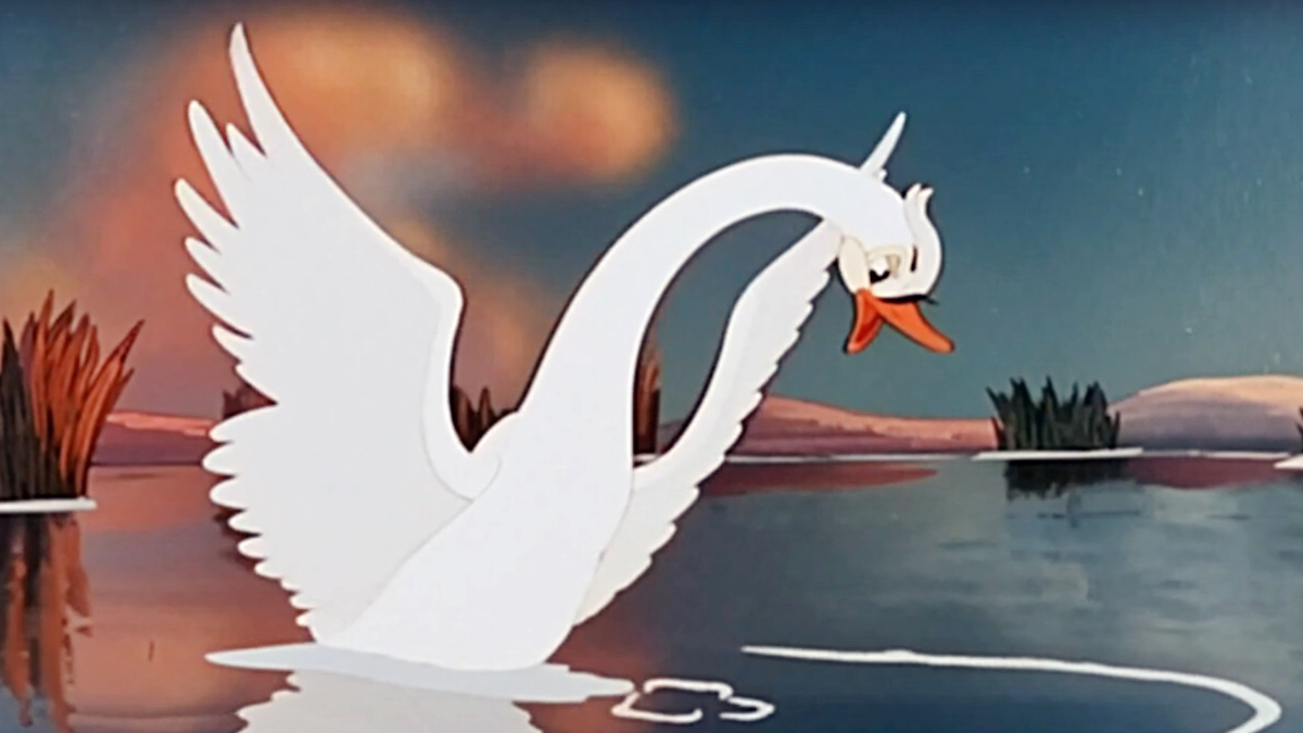 Но что же он увидел в чистой, как зеркало, воде? Своё собственное отражение. И теперь он был уже не безобразной тёмно-серой птицей, а лебедем!